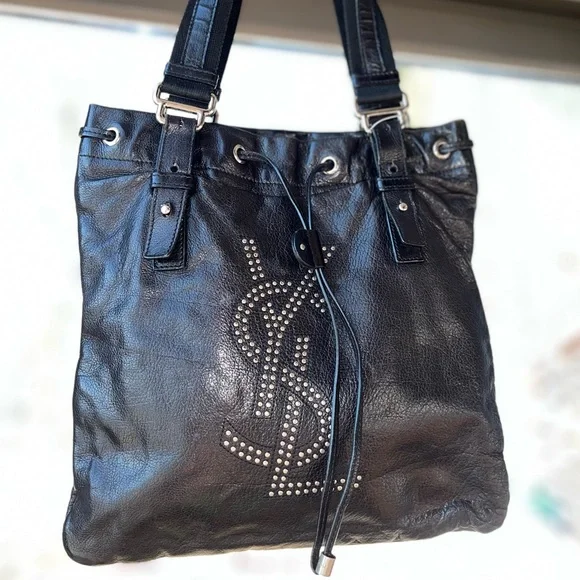 YSL: Studded Drawstring Leather Kahala Tote Bag - Picture 7 of 17
